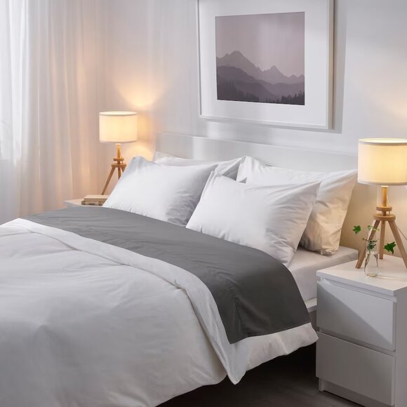 Brand New Beautiful Real Solid Wood Table Lamp, IKEA White Canvas Lamp Decor - Picture 4 of 10